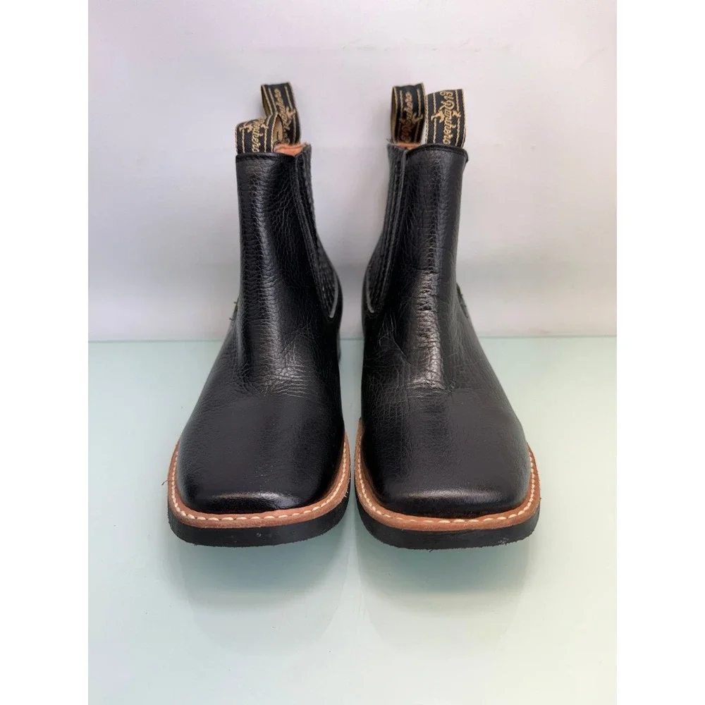El‎ Ranchero Square Toe Chelsea Ankle Boots Black Leather Western Cowboy Sz 7